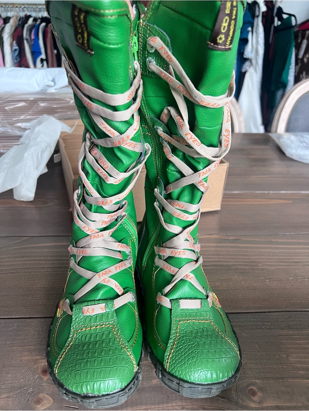 Vibrant Green Lace-Up Women's Tall Boots with Contrasting Laces